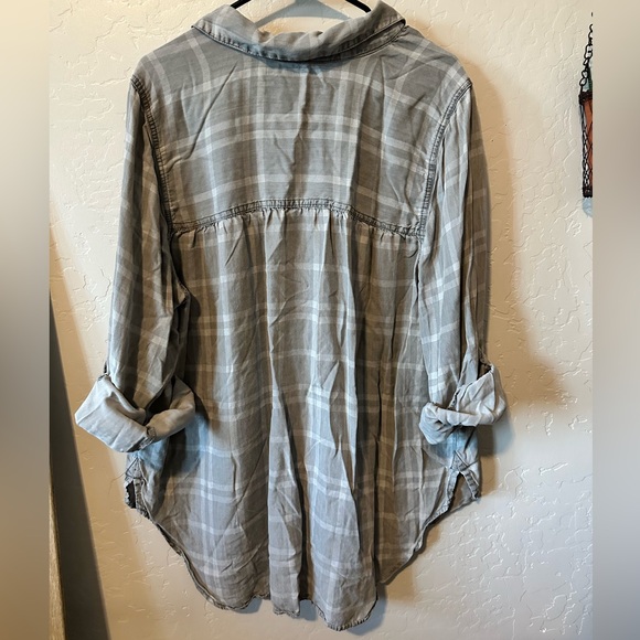 Cafe Marrakesh Plaid 3/4 Button Down Blouse Top - Picture 5 of 5